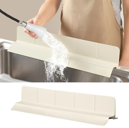 23 Ultra Silicone Sink Splash Guard Released in 2025/Dec,Self-Draining Water Splash Guard for Kitchen Sink,Bathroom and Island,with 3.5 High Splash Guard & 7 Strong Suction Cup (Beige)