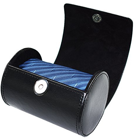 Fosinz Krawatten Box PU Leder Zylinder Form Krawattenetui für Männer-3.1x4.3 schwarz