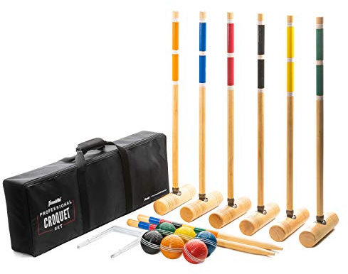 Franklin Sports Ensemble Professionnel de Croquet, avec des Maillets et des Piquets en Bois, des Boules Résistantes Aux Intempéries et des Guichets en Métal, Mallette de Transport Incluse