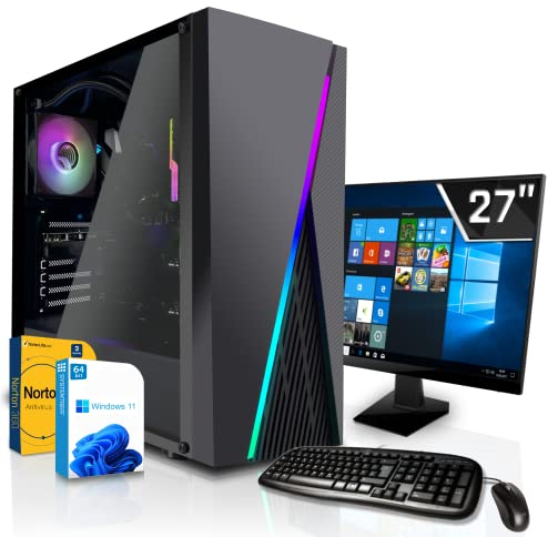 SYSTEMTREFF Basic Gaming Komplett PC Set AMD Ryzen 5 PRO 5655G 6x4.4GHz | AMD RX Vega 7 4K | 512GB M.2 NVMe + 1TB HDD | 16GB DDR4 RAM | WLAN Desktop Paket Computer für Gamer, Gaming