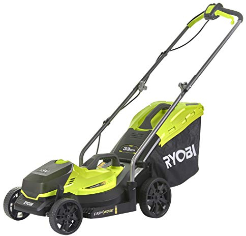 Ryobi 5133004306 RLM18X33B40 Tondeuse à gazon (largeur de coupe 33 cm, hauteur de coupe réglable, avec sac collecteur de 35 l + cale mulching avec batterie)