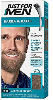 Just for Men Lot de 3 colorations permanentes, teinture, gel colorant pour barbe et moustaches avec pinceau, châtain clair, sans ammoniaque, M 25 ; 2 x 14 ml