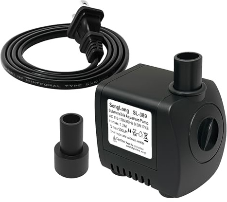 SongLong Submersible Pump 130GPH Ultra Quiet 4ft High Lift for Fountains, Hydroponics, Ponds, Aquariums & More…