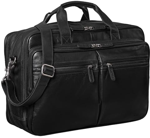 STILORD 'Gigantus' XXL Aktentasche Leder Laptoptasche 17,3 Zoll bis 19 Zoll Sehr Große Umhängetasche Arbeitstasche Bürotasche Businesstasche Echtleder für Damen u. Herren, Farbe:schwarz