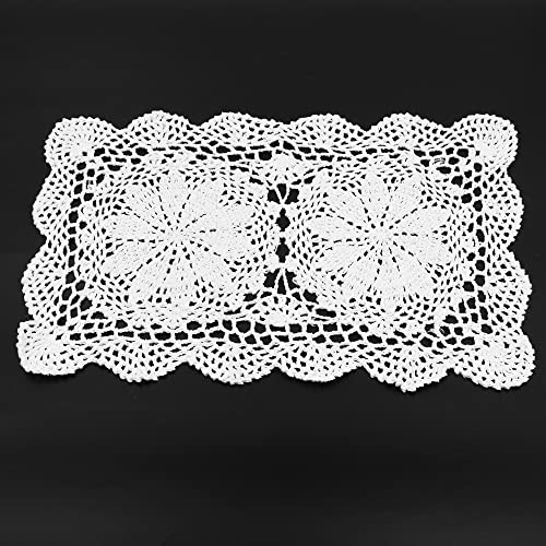 Hsthe Sea 2 Pieces of Rectangle Handmade Cotton Crochet Lace Table Placemats white