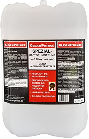 CleanPrince Spezial Haft - Grundierung für Fliesen und Holz 10 Liter CP840700 | ohne Lösemittel Innen Außen Feuchtigkeitsbremse bei Holzuntergründen, Verlegespan- und OSB-Platten, schnell trocknend
