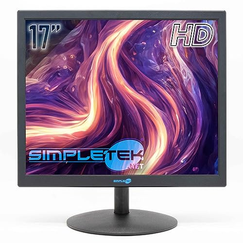 SIMPLETEK - 17 tums bildskärm | HD-upplösning 4:3 HDMI-skärm VGA-högtalare inbyggda högtalare, perfekt för DVR-högtalare säkerhetssystem