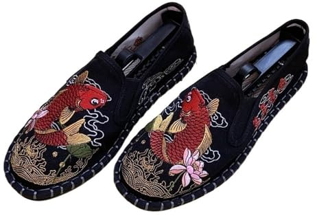 Scarpe Da Arte Marziale Kung Fu Tai Chi Ricamate Squisite Scarpe Tradizionali Cinesi Della Vecchia Pechino Coppia Unisex Suola In Gomma Traspirante Antiscivolo Scarpe Slip On ( Color : Black-04 , Size