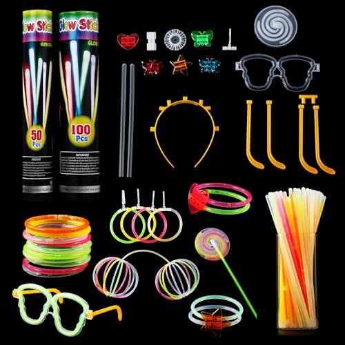 367PCS Knicklichter Party Set, 150 Stück Knicklichter, mit 217 Verbinder, Neon Knicklichter Ketten Sets für Geburtstagsdekorationen, Hochzeitsfeiertaschen, Halloween, Weihnachten