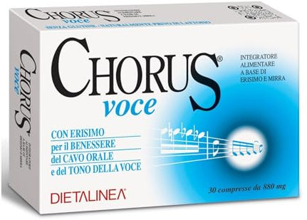 CHORUS VOCE 30 COMPRESSE | Integratore per la Voce e Gola con Erisimo e Mirra | Supporto per Corde Vocali e Mucosa Orofaringea | Rimedio naturale per la Voce | Erisimo voce Dietalinea