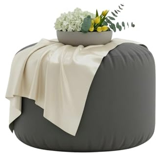 Kosiproducts Beanbag Ottoman Footstool Round Pouf Chair Pouffe Water Resistant 100% soft luxury Polyester (Light Grey 45x45x45)