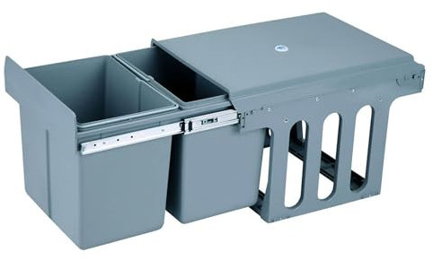 Poubelle de recyclage pour meuble de cuisine, poubelles sous évier 2 x 8 l, fixation inférieure et retrait manuel, bacs amovibles, avec couvercle