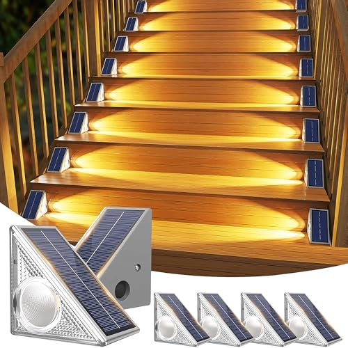 Lakey Sound Solar Lights Outdoor 6 Pack, Outside Garden Step Lights IP67 Waterproof, 10 Color Modes Solar Powered Stairs Light, 12H Lighting & Easy Install for Front Porch, Patio, Doorstep, Pathway