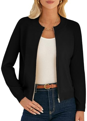 GRACE KARIN Womens Black Zip Up Cardigan Sweaters Lightweight Cardigans for Women Light Jackets Fashion Spring Clothes M