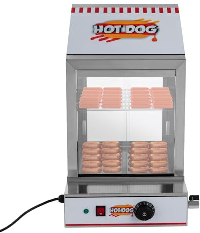 DIFU 40L Hot Dog Dampfgarer 1200W Groß Hot Dog Maker Set 30–110 °C, 2-stöckiger Hot Dog Hütten-Dampfgarer mit Gehärtetem Glas, Edelstahl Brötchenwärmer Würstchenwärmer Hotdog Maschine