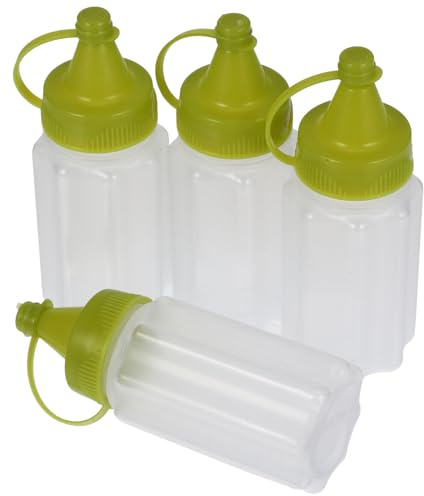 ROMISBABA Botellas Exprimibles para Condimentos Verdes Juego de 4 Unidades de Plástico para Salsas Miel y Aderezos Recipiente Dosificador Práctico para Cocina y Hogar