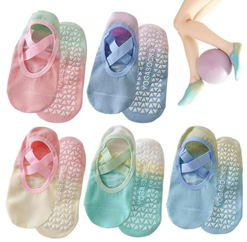 Rbleote Paquete de 5 unidades Calcetines Yoga 5 colores para Mujer 38-42 Antideslizantes Transpirables Calcetines Pilates Mujer Antideslizantes Apto para Pilates