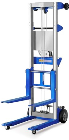 ELOMBR 122 Material Lift Winch Stacker, 400 lbs Capacity Manual Material Lifts, Fixed Straddle Material Lifter, Hand Winch Lift Trucks for Warehouse, Factory, Lightweight, 34.60 L x 24.80 W, Blue