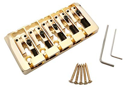 Guyker 5 String Bass Bridge with Locking Zinc Saddles – Dual Load Type A Bridges String Space 19mm Replacement for Jazz Bass or Precision Electric Instruments (Golden)