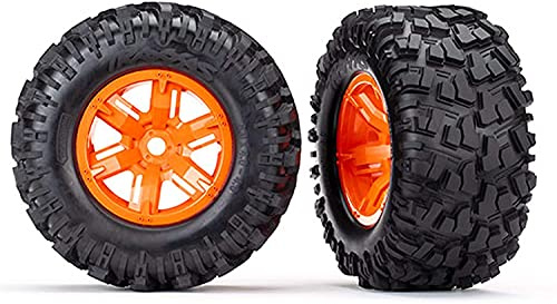 Traxxas Tires wheels assembled glued (X-Maxx orange wheels Maxx AT tires foam inserts) (left right) (2) (TRX7772T)
