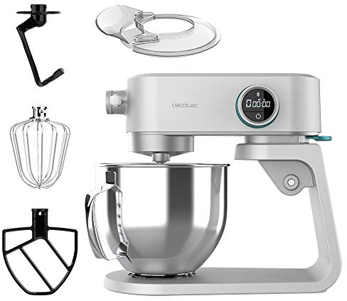 Cecotec Batidora Amasadora Twist&Fusion 4000 Luxury White. 800 W, Cuerpo de Aluminio fundido, Motor DC, 8 velocidades, Luz LED, Bol de Acero Inoxidable de 5,2 L