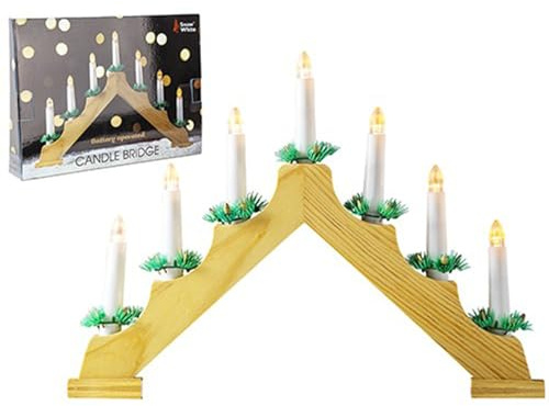Christmas Decoration Wooden 40cm Battery LED 7 Light Candlebridge - Warm White