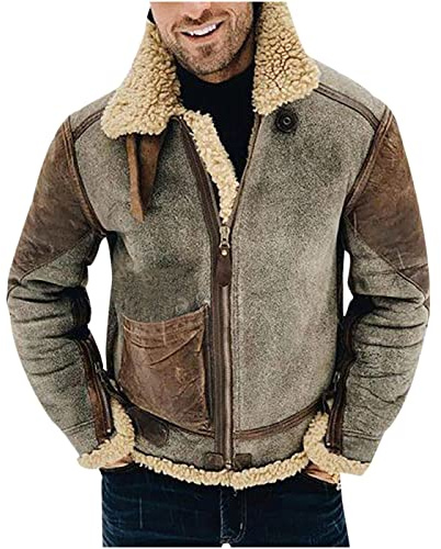 NUSGEAR 2022 Hombres Chaqueta de Cuero,Invierno Espesar Cuero de la Piel Chaqueta de béisbol Forro de lana Abrigo de solapa Impermeable a Prueba de Viento Ropa de moto Talla grande PU cremallera