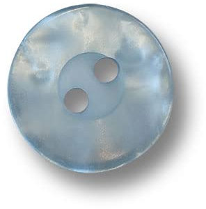 Knopfparadies - 10er Set leichte, kleine, hellblau schillernde Kunststoffknöpfe mit zwei Löchern. Ø: ca. 15mm!