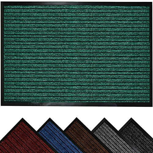 renoazul® Non Slip Washable Rubber Mat, 40 x 60 cm Dirt Grabber, Green Waterproof Doormat, Heavy Duty Mud Barrier Carpet, Shoes Dust Scraper Rug for Home Front Door, Floor Entrance or Indoor