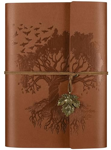 OMEYA Carnet en Cuir, Journal de Voyage avec 2 Pochettes, Carnet Rechargeable Vintage pour Écrire, Journal Intime pour Femmes, Hommes, Filles et Garçons, Papier Blanc 100 g/m², 160 Pages