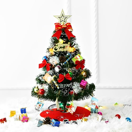 TFSZE Mini Weihnachtsbaum,Weihnachts Baum klein,Künstlicher Weihnachtsbaum mit Ornamenten 60cm, Mini Tannenbaum für Tisch, Christbaum,Weihnachtsdeko, Tannenbaum für Schreibtisch Tisch Büro Dekoration