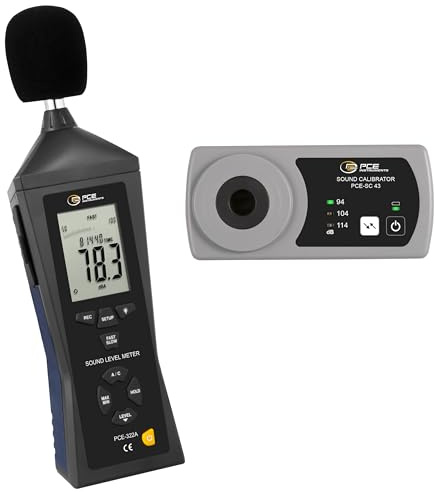 PCE Instruments PCE-322-SC43 Sound Level Kit, for Occupational Noise Surveys, Measures 30…130 dB(A/C), with Class 2, Fast/Slow, Data Logger & USB; Includes PCE-SC 43 94/114 dB calibrator
