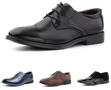 Hitmars Zapatos Vestir Hombres Oxford Cuero Artificial Cordones Derby Calzado Hombre Formal Comercio Zapatos Clásico HW2-Negro EU45