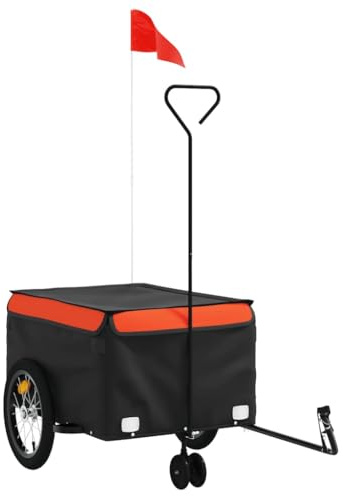 vidaXL Fahrradanhänger, Lastenanhänger mit Sicherheitsflagge, Transportanhänger mit Deichsel, Fahrrad Anhänger Radanhänger, Schwarz Orange 45kg Eisen