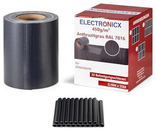 Electronicx Bande brise-vue en PVC RAL 7016 (gris anthracite) | Film de clôture double fil | 35 m x 19 cm | 450 g/m² | Résistant aux UV Opaque Avec 20 clips de fixation pour clôture de jardin