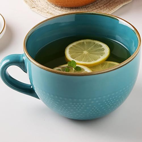 Dutingmo Grande tasse à café, grand bol à soupe avec poignée, bols à céréales avec anse,Tasse à café XXL, 700 ml Tasse en Céramique pour Soupe, Petit-Déjeuner, Thé, Salade, Lait et Desserts (Bleu)