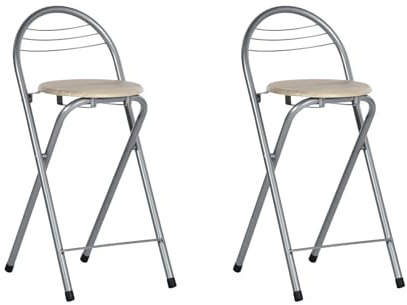 GOKHOMX Set di 2 sgabelli da bar pieghevoli pieghevoli per bar, cucina, giardino, balcone, altezza seduta 61 cm, rovere e argento