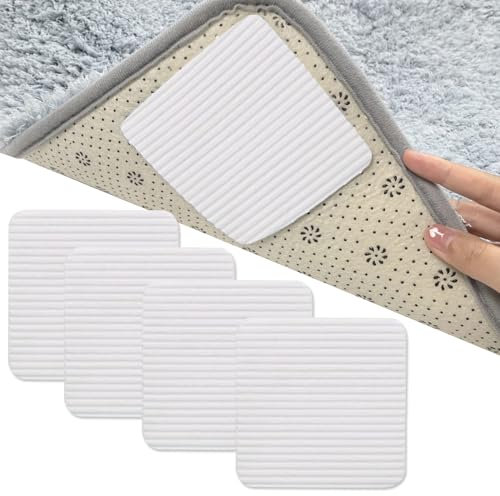 4pcs Rug Pads Grippers,Non Slip Grippers for Rug,10x10cm Square Non Slip Rug Tape Grip Carpet Corner,Anti Slip Mat Grippers,for Mat Carpet Grips on Tile Floor,and other smooth surfaces on the floor