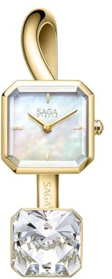 SAGA Light of Vendome Women's Luxury Cuff Bangle Quartz Watch, 20MM Square Case, Swiss Ronda Quartz Movement, 30M Water Resistant, 316L Stainless Steel Bracelet with Danube Crystals