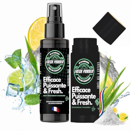 DÉSODORISANT CHAUSSURES - Citron - déodorant basket élimine les odeurs - Neutralise l'Humidité - Poudre Naturelle - Longue durée d'action - Fabriqué en France par Fresh Powder (200 Grammes)