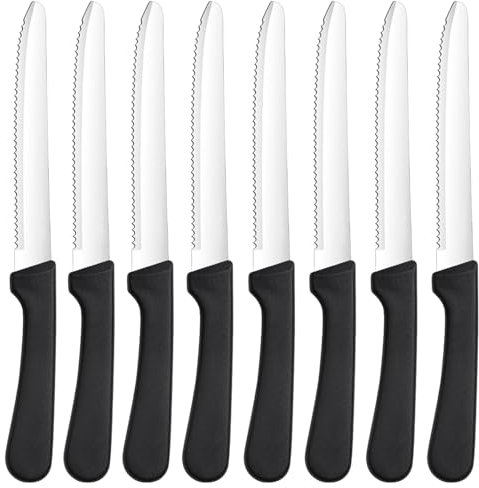 Rdddhur Coltelli da Tavola,8 pezzi Coltello da Colazione, Set di Coltelli per Pane,coltelli da cucina da tavola, coltello da tavola seghettato, coltello in acciaio inox, coltelli bistecca, coltelli