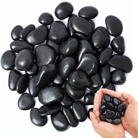 FEADBYT Ciottoli, pietre di fiume lucide, ciottoli lucidati, pietre da giardino bianche grandi, per paesaggistica, decorazione per la casa, 1 kg (nero, 1-2 cm)