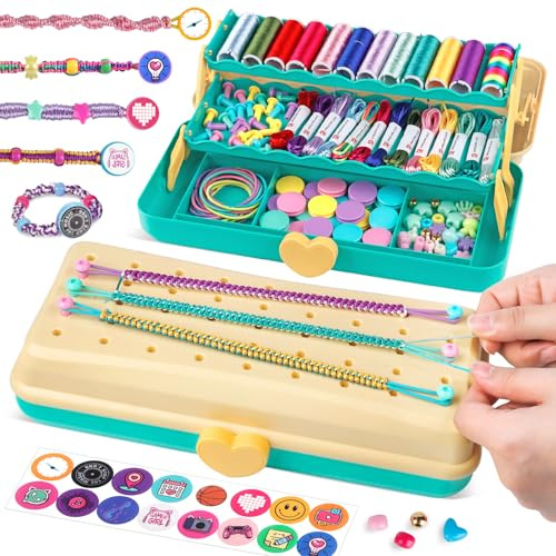 Kit de fabrication de bracelets d'amitié pour filles arts et métiers pour enfants créateur de bracelets en fil DIY jouets pour filles cadeaux de Pâques et d'anniversaire pour enfants (Gelb/Blau)
