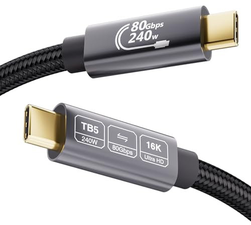 EUDOBEL USB C Thunderbolt 5 Kabel 80Gbps 3m, 120Gbps Video Bandbreite, PD 3.1 240W Ladeleistung, Video 16K@30Hz 8K@60Hz, 12-bit Farbtiefe Kompatibel mit Mac mini M4 Pro, MackBook Pro 16 M4 Pro/M4 Max