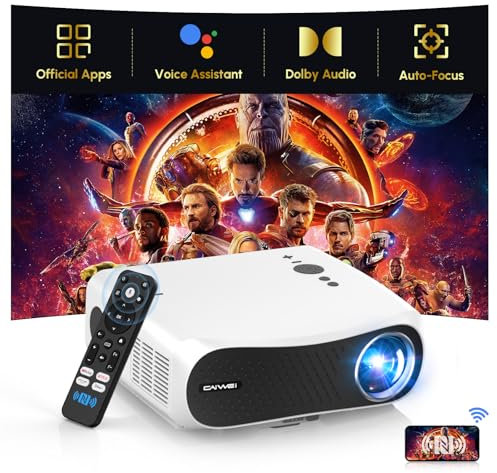 4K LED Beamer HDMI2.1 Tageslicht, 2025 Smart Android TV mit YouTube Apps, Dolby Audio, WiFi6, Bluetooth5.4, NFC Cast, Autofokus Trapezkorrektur, 1700ANSI HDR Projektor 1080P Decke Gaming Heimkino