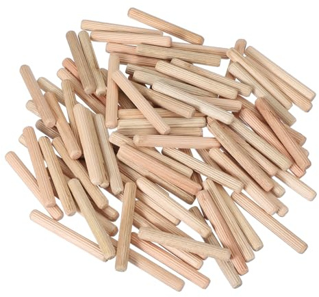 PATIKIL 100 Stück 8 x 60mm Holzdübel Set, Holzrillendübel Riffelholzdübel Holzstifte Dübel Set Gerillte Holzübelstifte Dübel Holz mit Rillen für Zimmerei Möbel Tür Kunsthandwerk Projekte