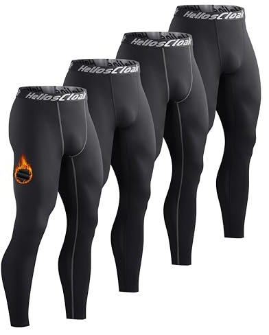 HeliosCloak 4 Pack Men's Thermal Compression Pants Fleece Lined Sports Tights Leggings Winter Athletic Baselayer Bottoms 4Black L