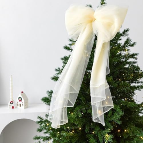 Weihnachtsbaum-Schleife, 75 cm, große Weihnachtsschleife mit langem Band für Weihnachtsbaumkränze und Zweige (beige)