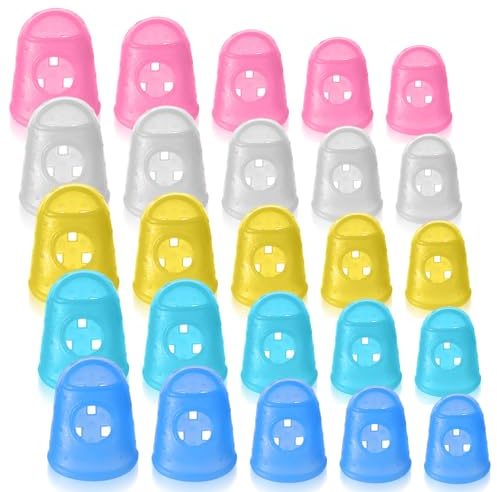 25 Pack Guitar Fingertip Protectors, Finger Protectors Silicone Fingers Sleeve Breathable Non-Slip Finger Covers for Guitar Ukulele Banjo Mandolin Mixed Colors with Storage Case