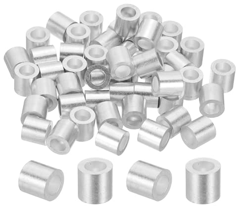 PATIKIL 15/64(6mm) Aluminum Wire Rope Stop Sleeve Set, 50 Pcs Crimping Loop Sleeve Single Hole Round Cable Ferrule for Wire Rope Cable Line, Silver